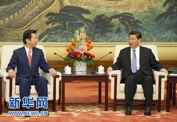 2013年1月25日，中共中央總書記習近平在北京人民大會堂會見日本公明黨黨首山口那津男。