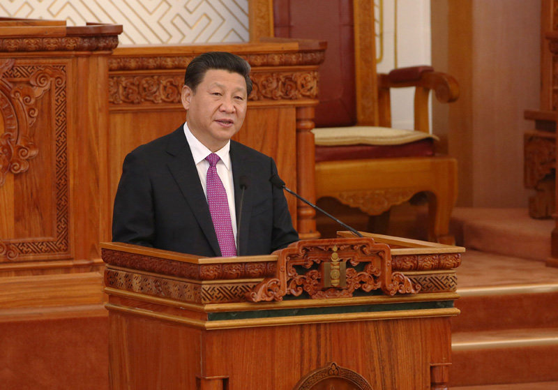 8月22日，國家主席習近平在蒙古國國家大呼拉爾發表題為《守望相助，共創中蒙關系發展新時代》的重要演講。新華社記者龐興雷攝
