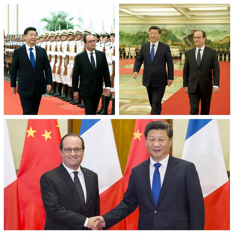 11月2日，國家主席習近平在北京人民大會堂同法國總統奧朗德舉行會談。會談前，習近平在人民大會堂北大廳為奧朗德舉行歡迎儀式。新華社記者 李學仁、馬佔成攝