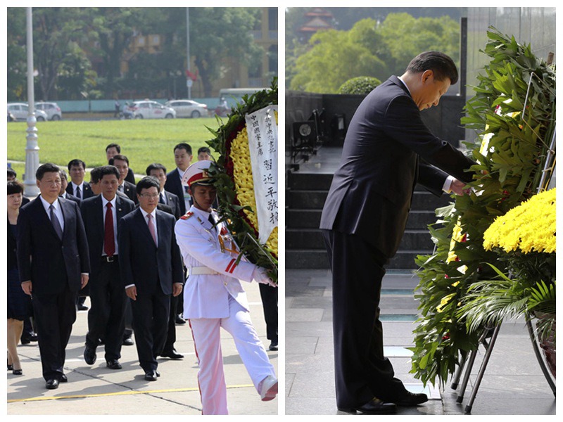 11月6日，中共中央總書記、國家主席習近平在河內拜謁胡志明陵並敬獻花圈。新華社記者 蘭紅光 攝