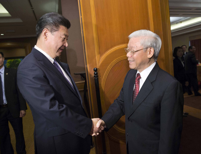 11月6日，中共中央總書記、國家主席習近平在河內再次會見越共中央總書記阮富仲。新華社記者 蘭紅光 攝