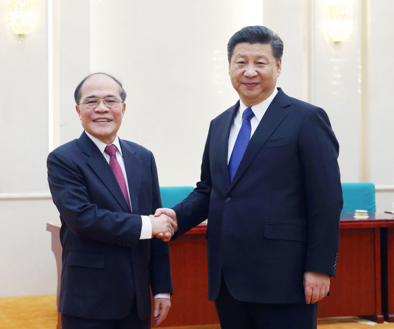 12月23日，中共中央總書記、國家主席習近平在北京人民大會堂會見越共中央政治局委員、越南國會主席阮生雄。新華社記者 姚大偉 攝